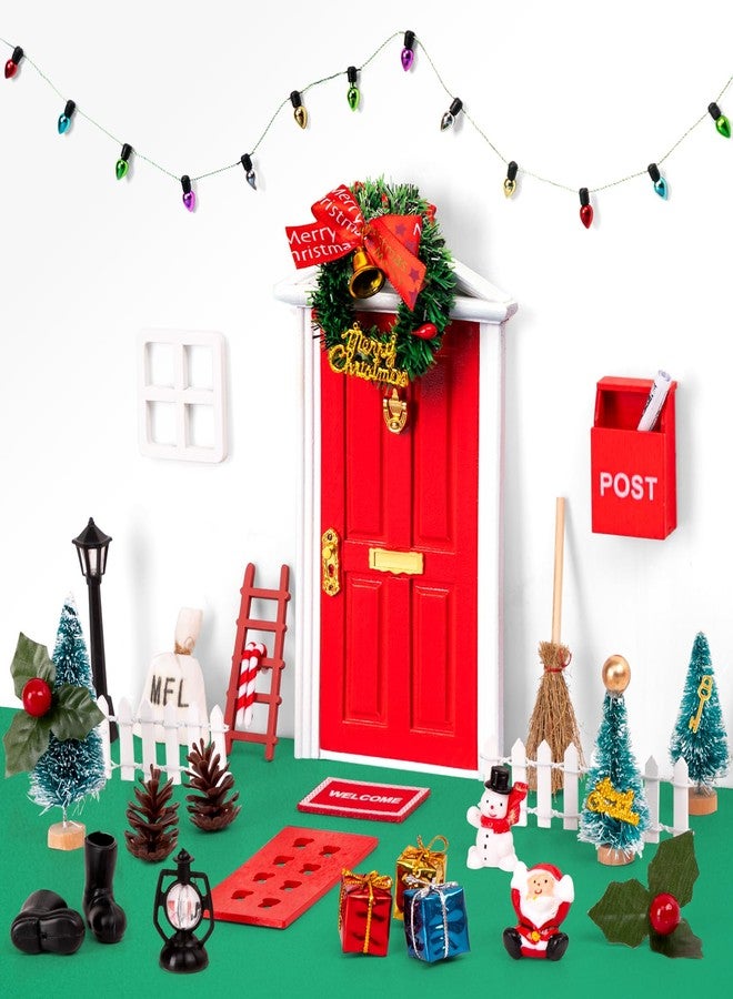 80UncleKimby 31Pcs Christmas Elf Fairy Door Kit - Miniature Accessories Garden Wooden Decorations Craft Set(Red) - Image 1